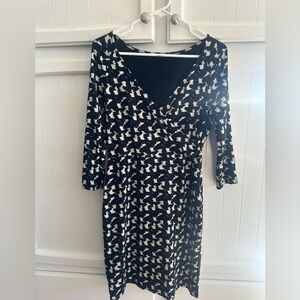 Ann Taylor Black and White Abstract Print Long Sleeve Dress
